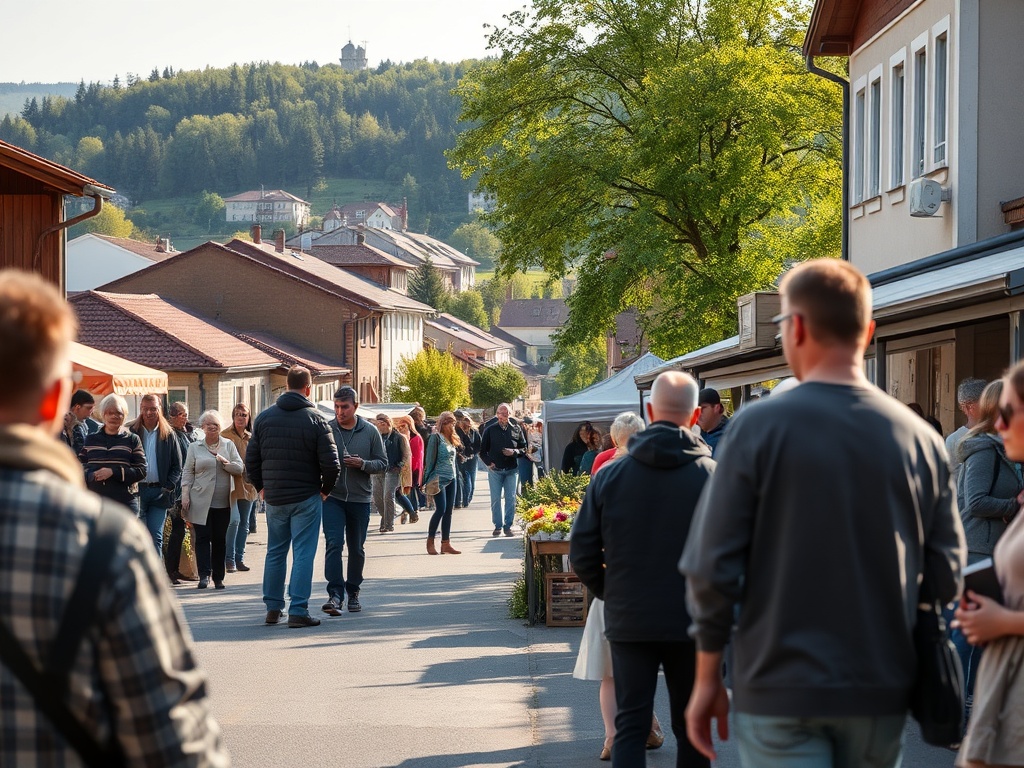 Ilustracja związana z Dniem Ziemi, pokazująca zielone tereny Jeleniej Góry i ludzi dbających o środowisko.